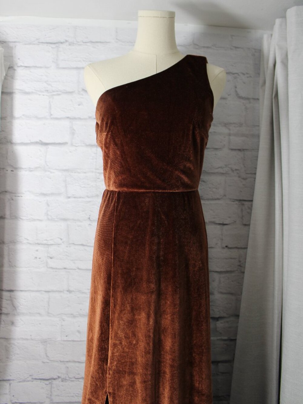 Baltic Born Tatiana Medium Bronze Velvet One Shoulder Maxi Dress Elegant Wedding